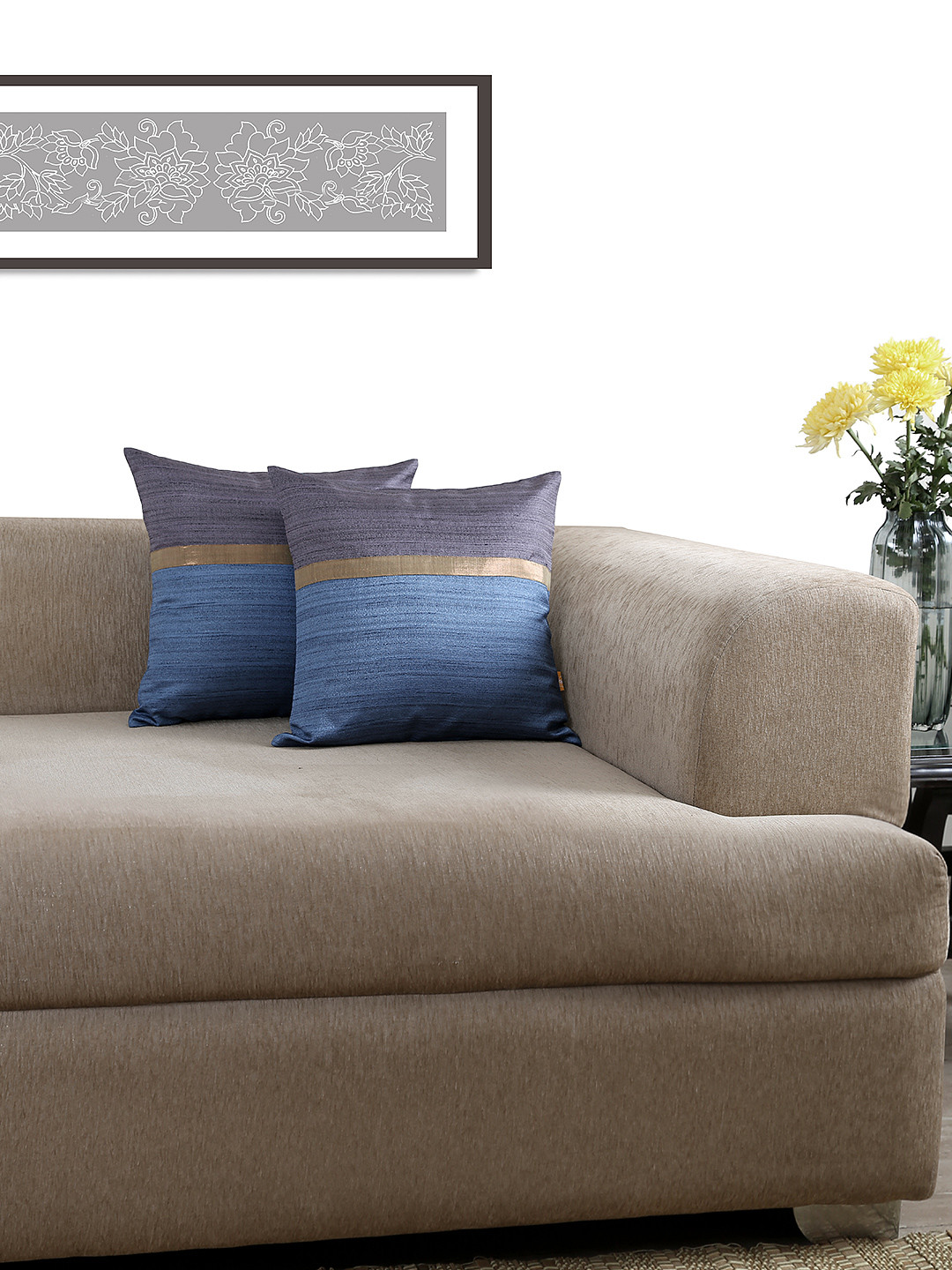 ANS Band Colourblocked Polyester Washable 2 Pcs Textured Cushion Covers - 16 x 16 In