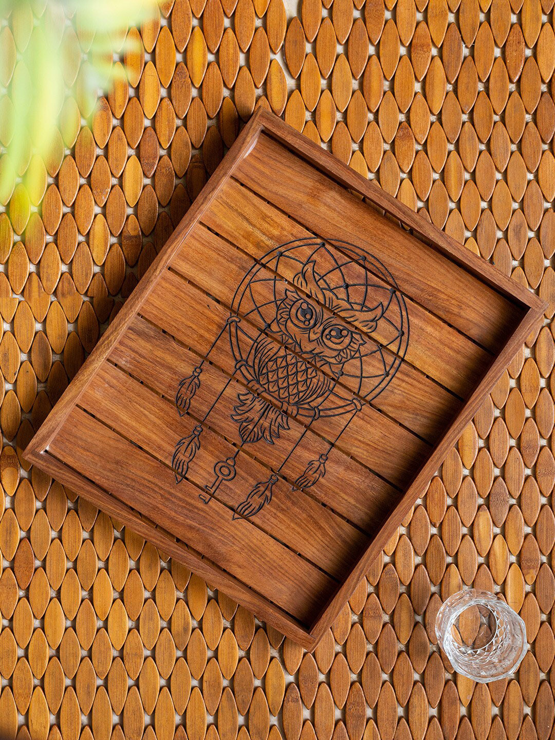 ExclusiveLane Wise Owl Hand-Carved Sheesham Wooden Serving Tray