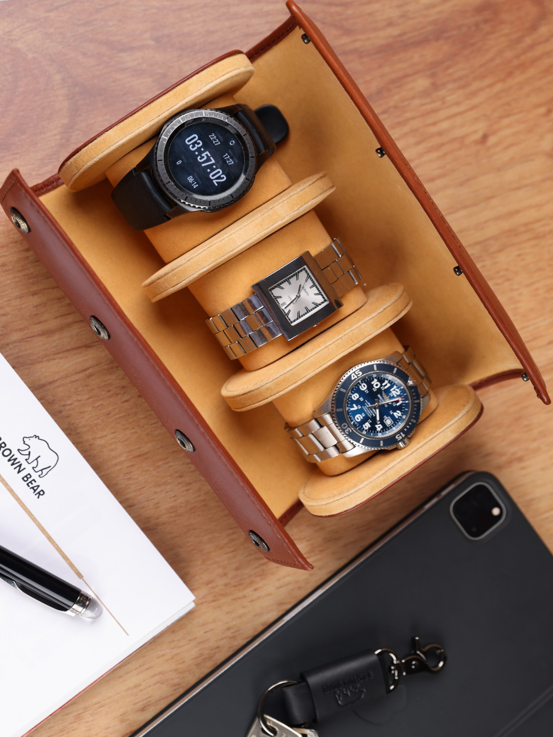 BROWN BEAR Brown Solid Leather Watch Organiser
