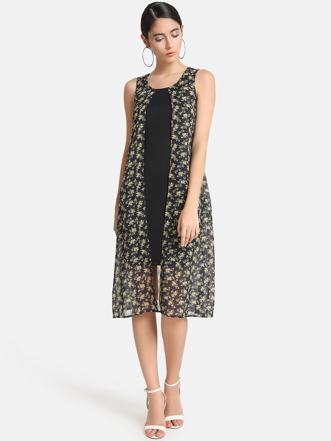Kazo Women Brown Floral Printed A-Line Dress