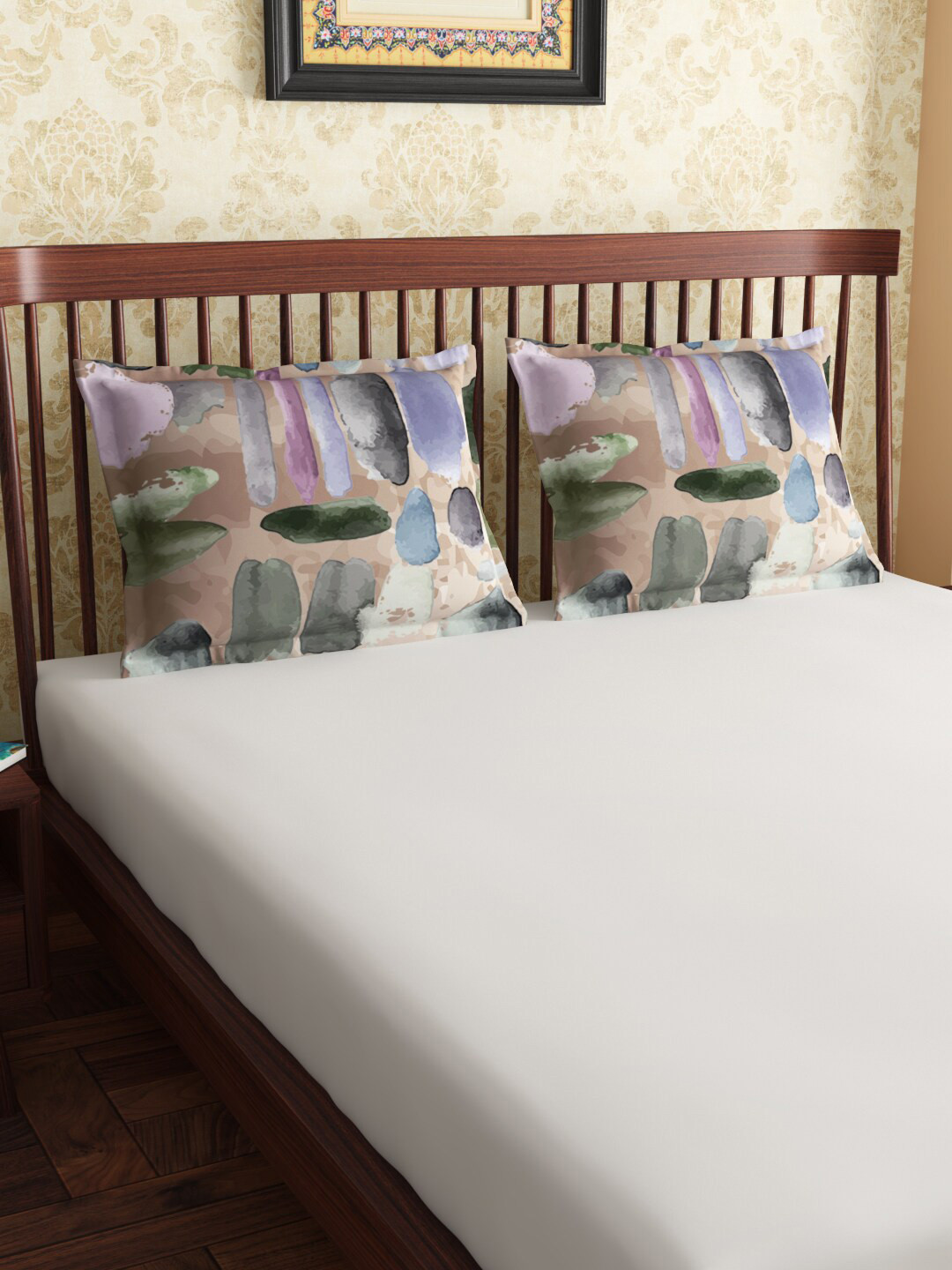 PETAL HOME Set Of 2 Beige Printed Pebbles Pure Premium Combed Cotton Pillow Covers