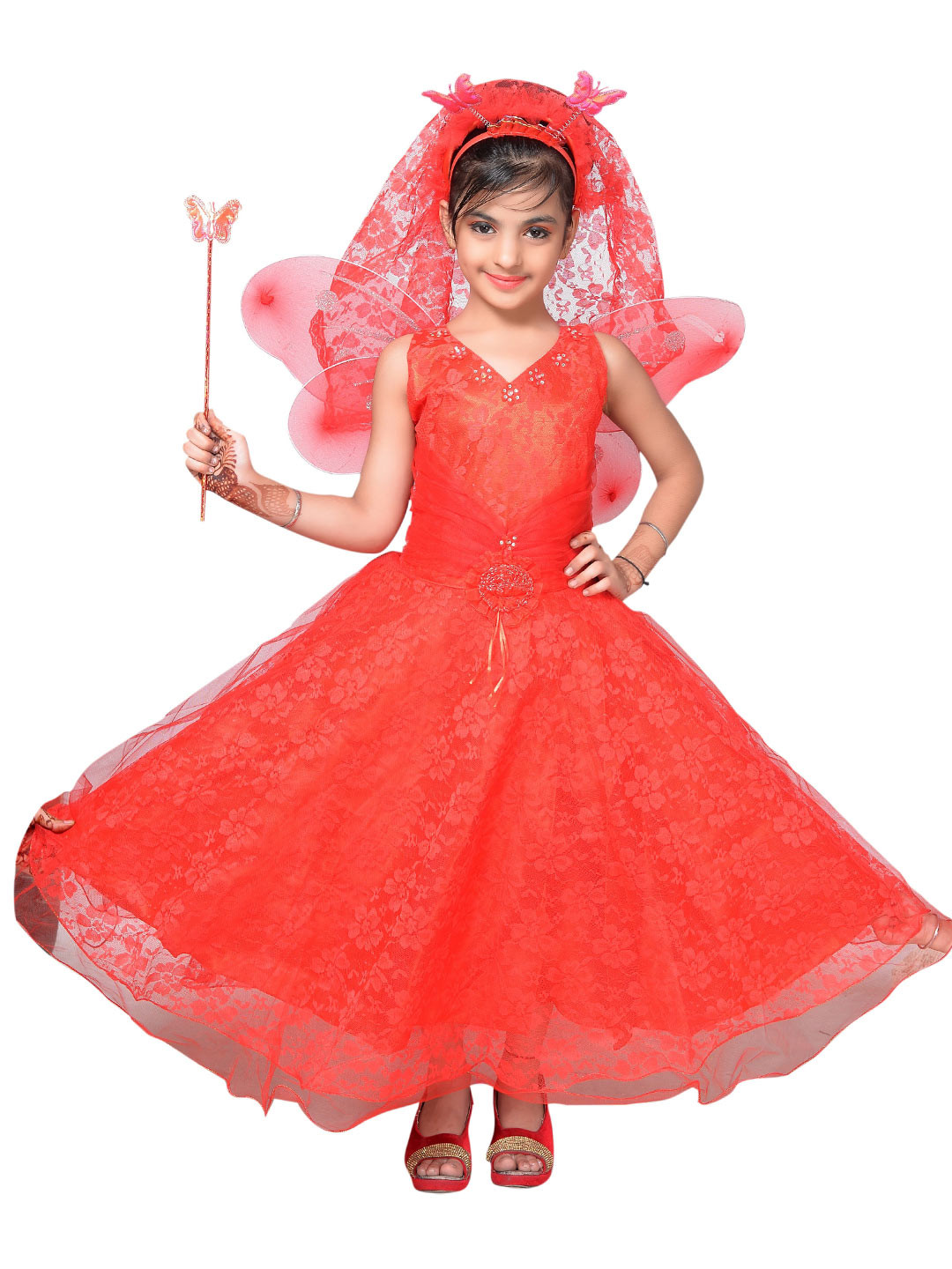 ahhaaaa Girls Red Net Maxi Costume Party Dress