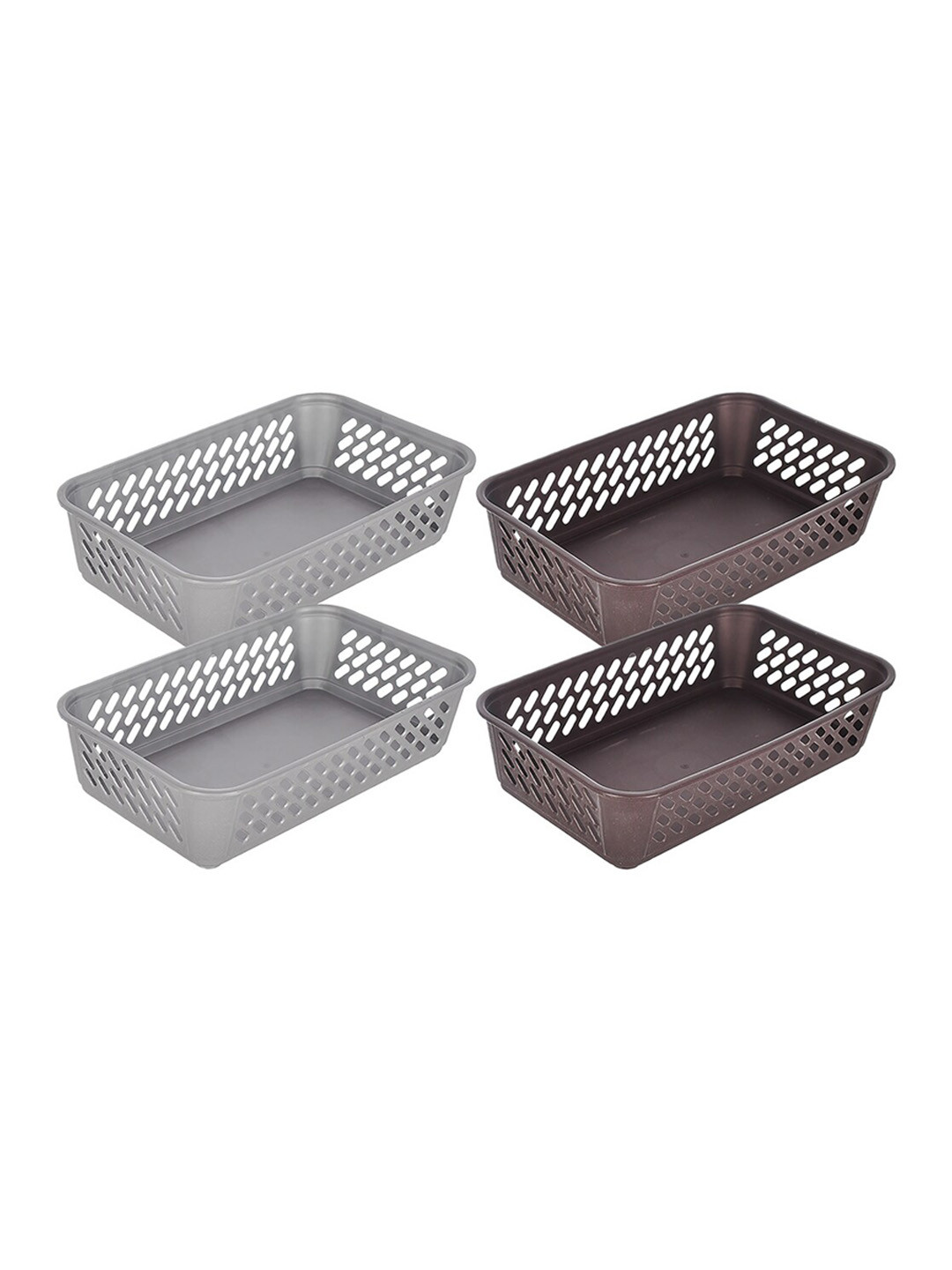 Kuber Industries Set Of 4 Grey & Brown Solid Multiuses Super Tidy Plastic Tray