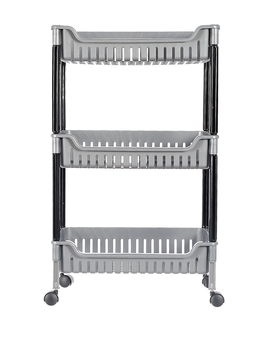 Kuber Industries Grey Plastic 3-Tier Multi-Purpose Square Rolling Storage Rack