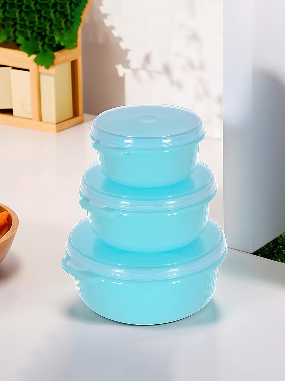 Kuber industries Blue Plastic Dishwasher Safe 3 Piece Flip Top Graduated Container