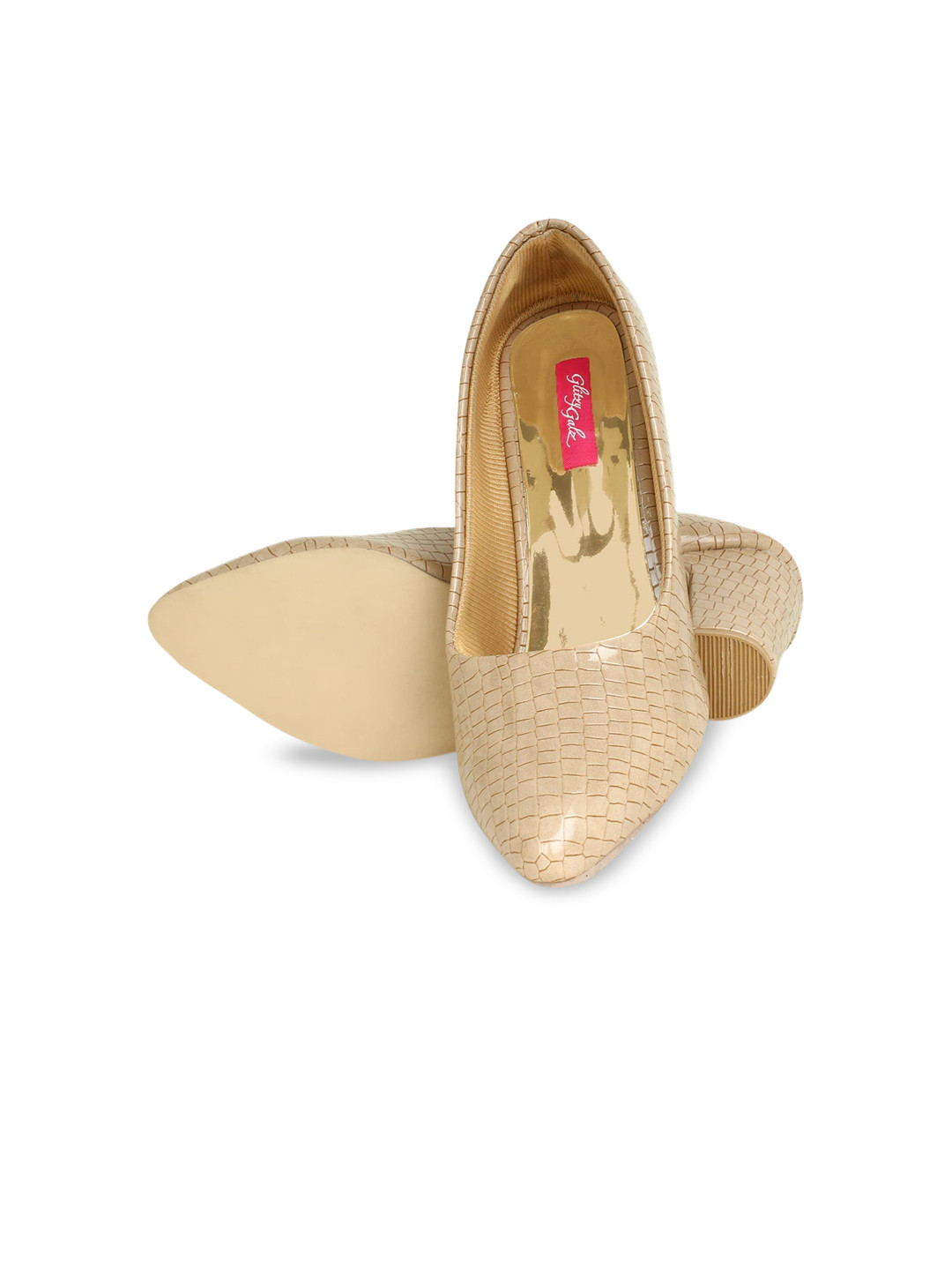 Glitzy Galz Cream-Coloured Textured High-Top Block Pumps