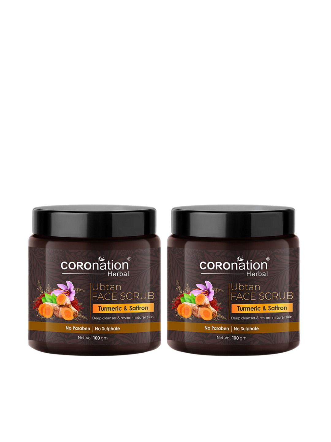 COROnation Herbal Set of 2 Ubtan Face Scrubs with Turmeric & Saffron - 100 g Each