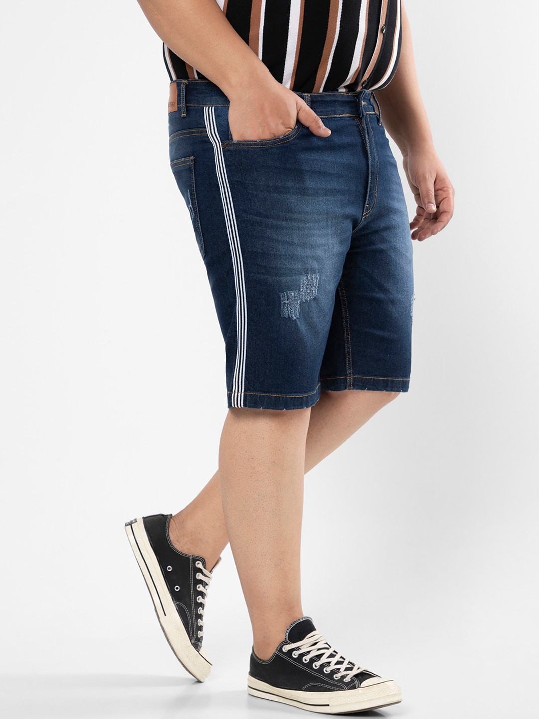 Instafab Plus Plus Size Men Blue Washed Denim Shorts