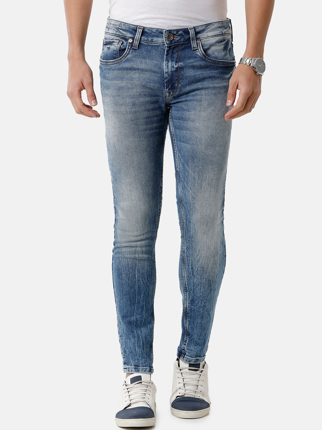 Voi Jeans Men Blue Skinny Fit Heavy Fade Jeans 88.5%COTTON