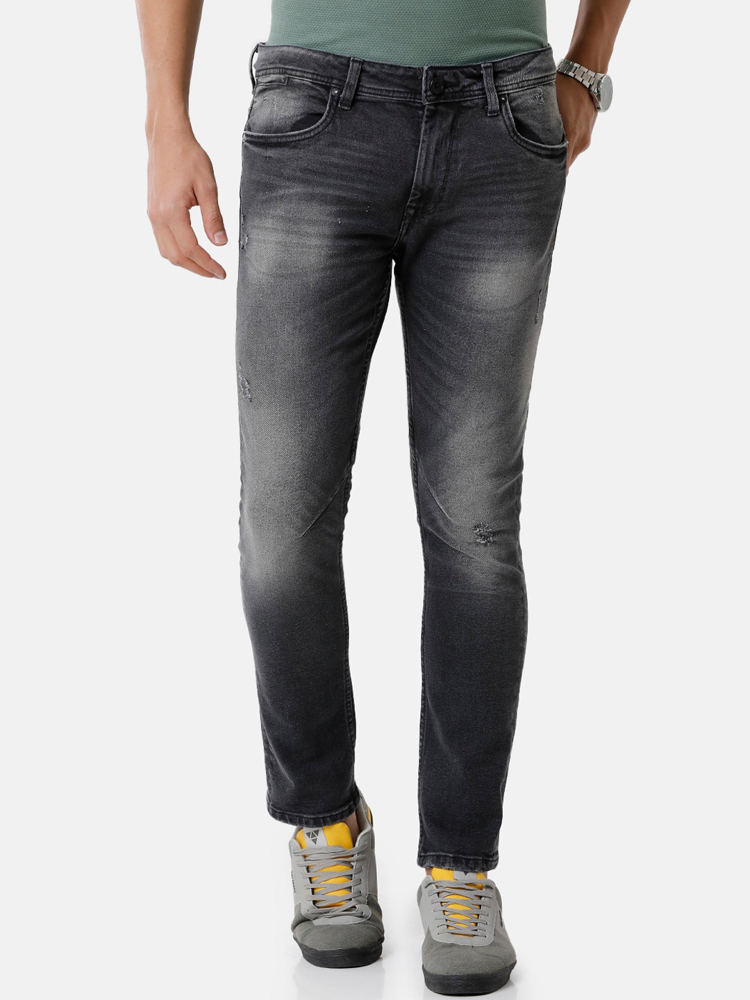 Voi Jeans Men Black Slim Fit Mildly Distressed Heavy Fade Jeans