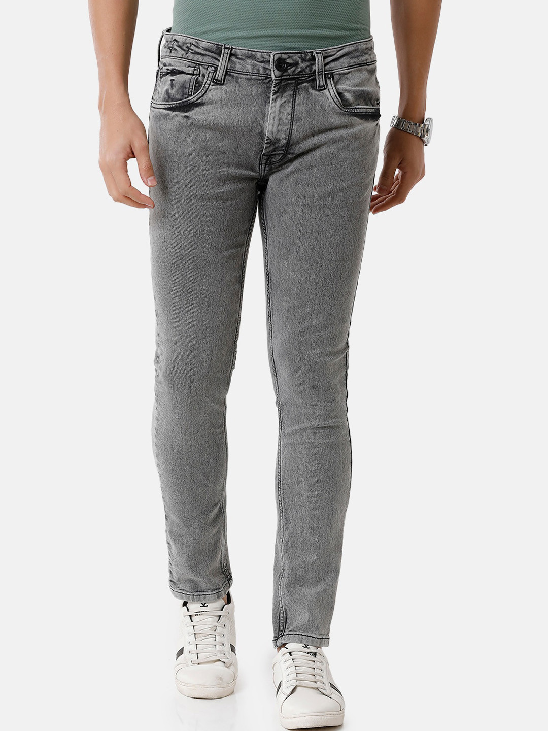 Voi Jeans Men Grey Skinny Fit Heavy Fade Jeans