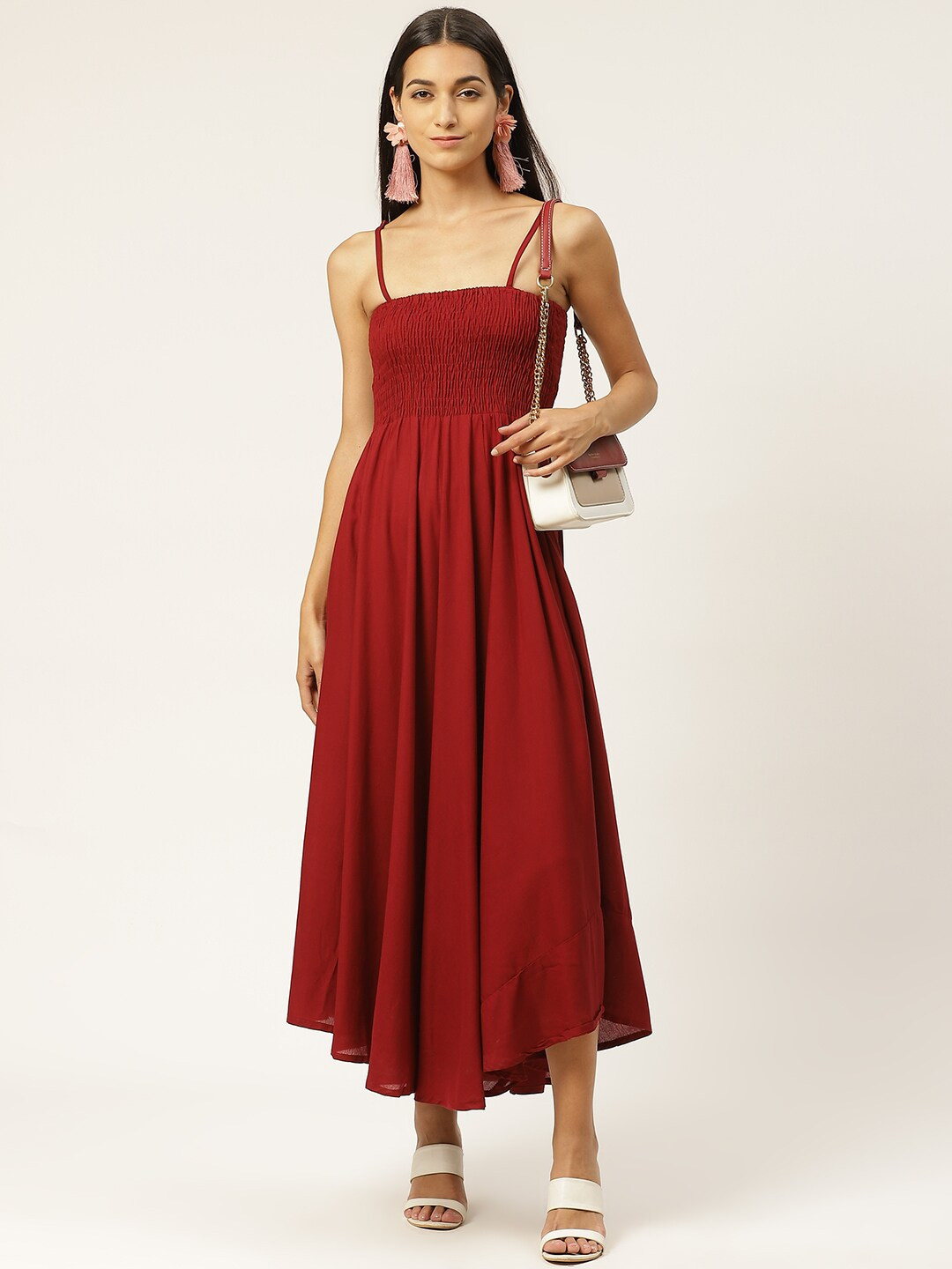 IQRAAR Maroon Midi  Fit and Flare Dress