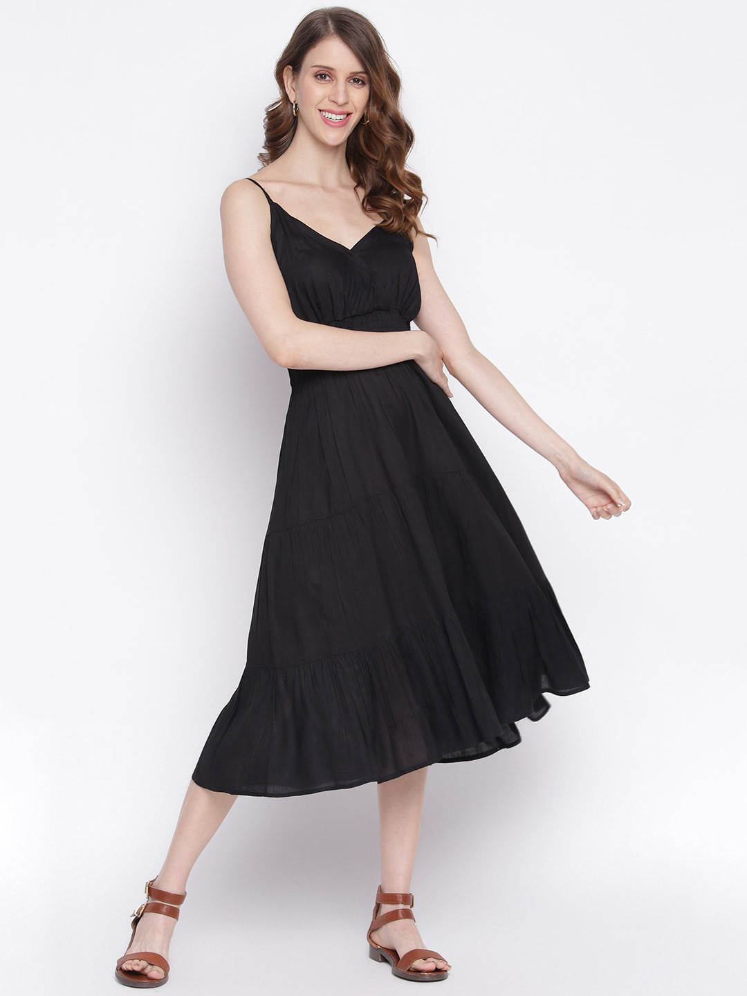 IQRAAR Black Midi Dress