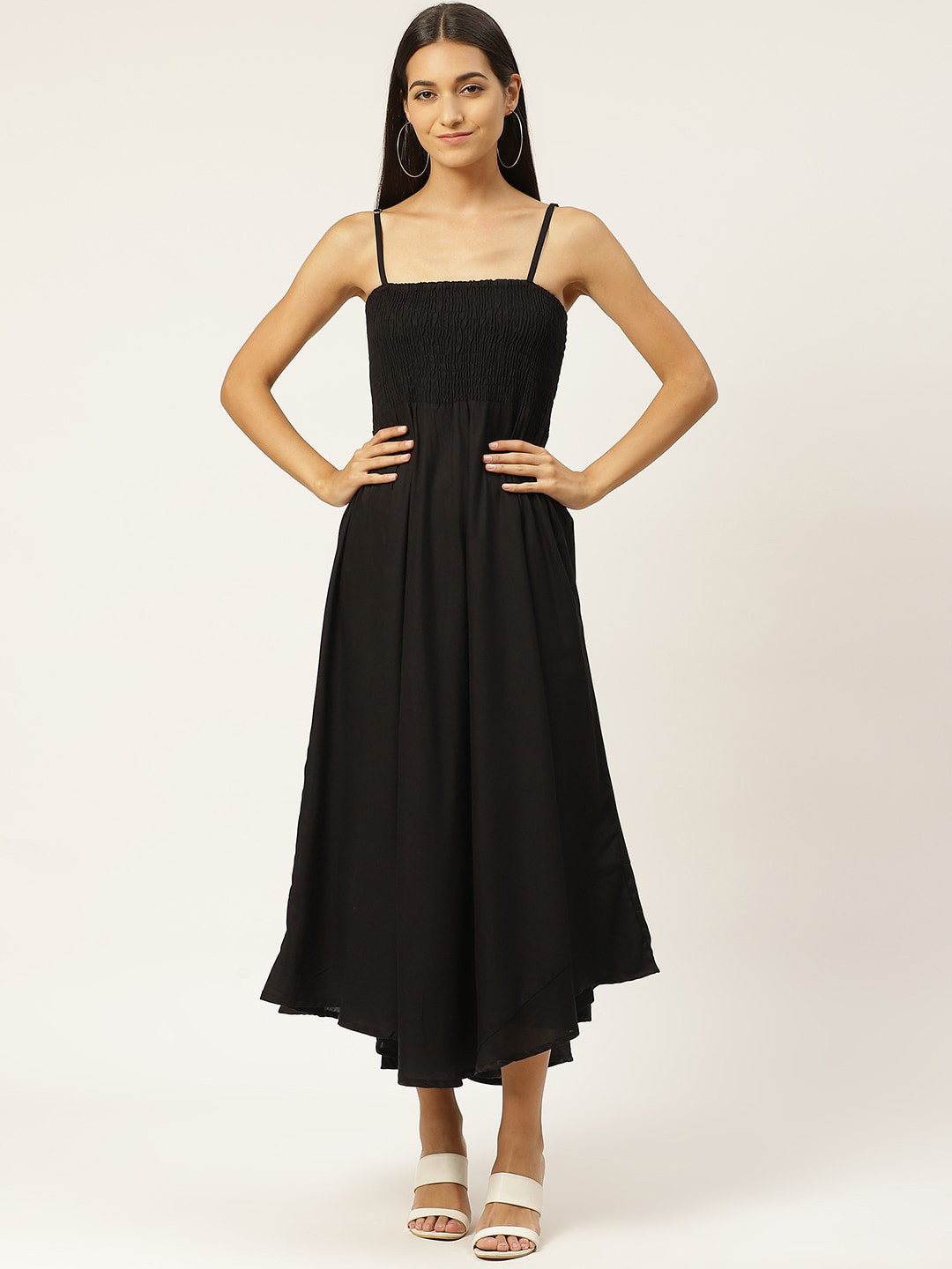 IQRAAR Black Fit & Flare Midi Dress