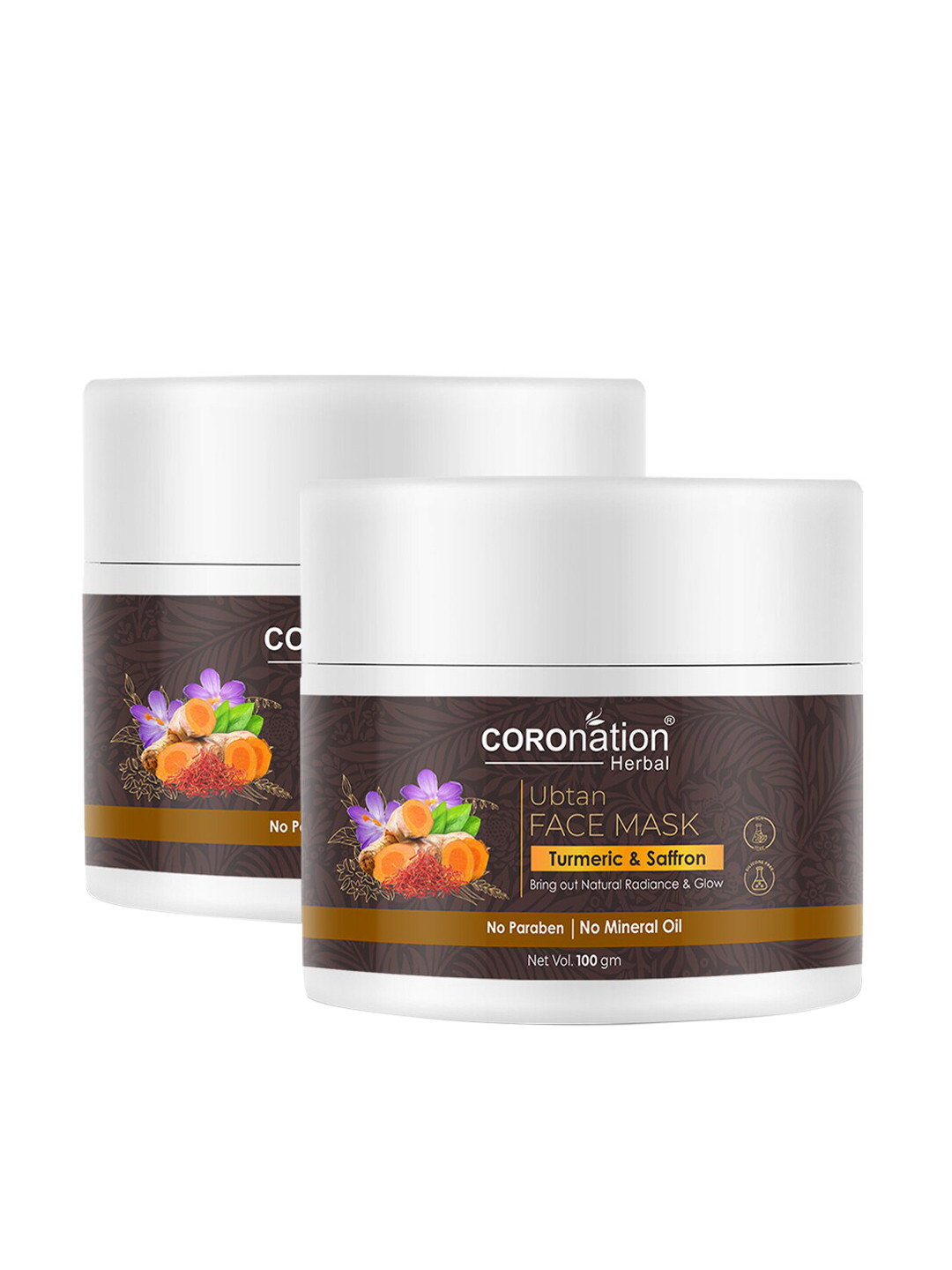 COROnation Herbal Set Of 2 Ubtan Face Masks with Turmeric & Saffron - 100g each