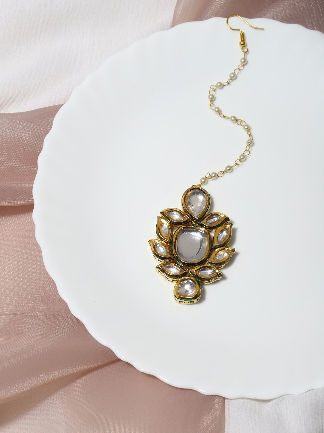 Ruby Raang Gold-Plated Kundan Maang Tikka