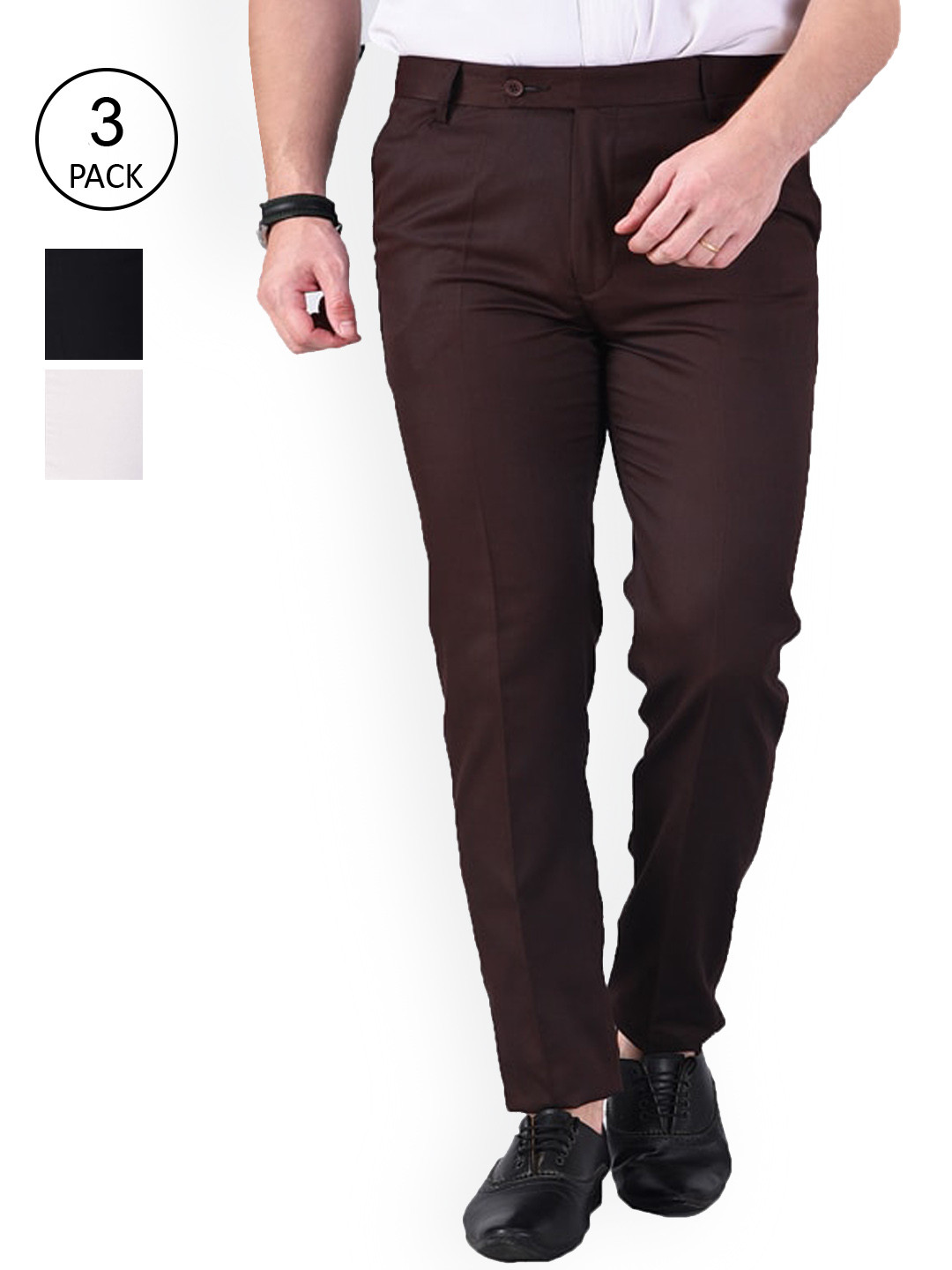 AD & AV Men Pack of 3 Classic Easy Wash Pleated Chinos Trousers