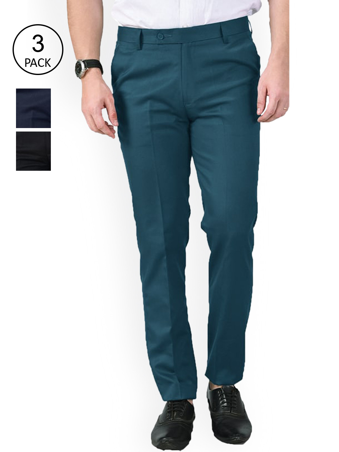 AD & AV Pack of 3 Men Black Classic Easy Wash Chinos Trousers