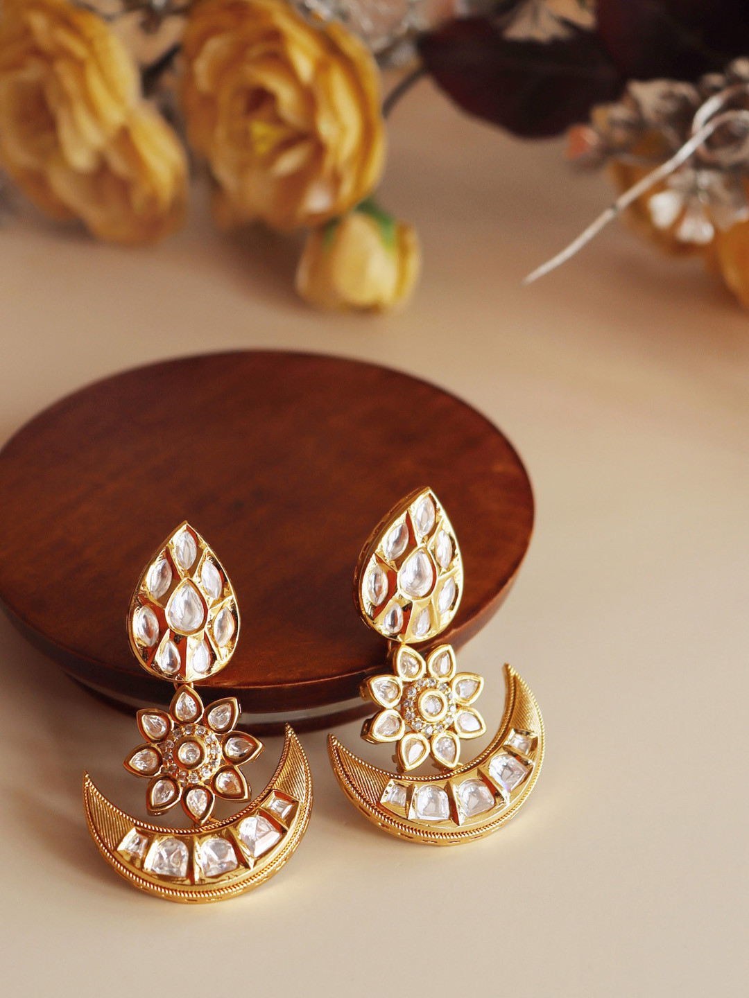 CURIO COTTAGE Gold-Plated Crescent Shaped Chandbalis Earrings