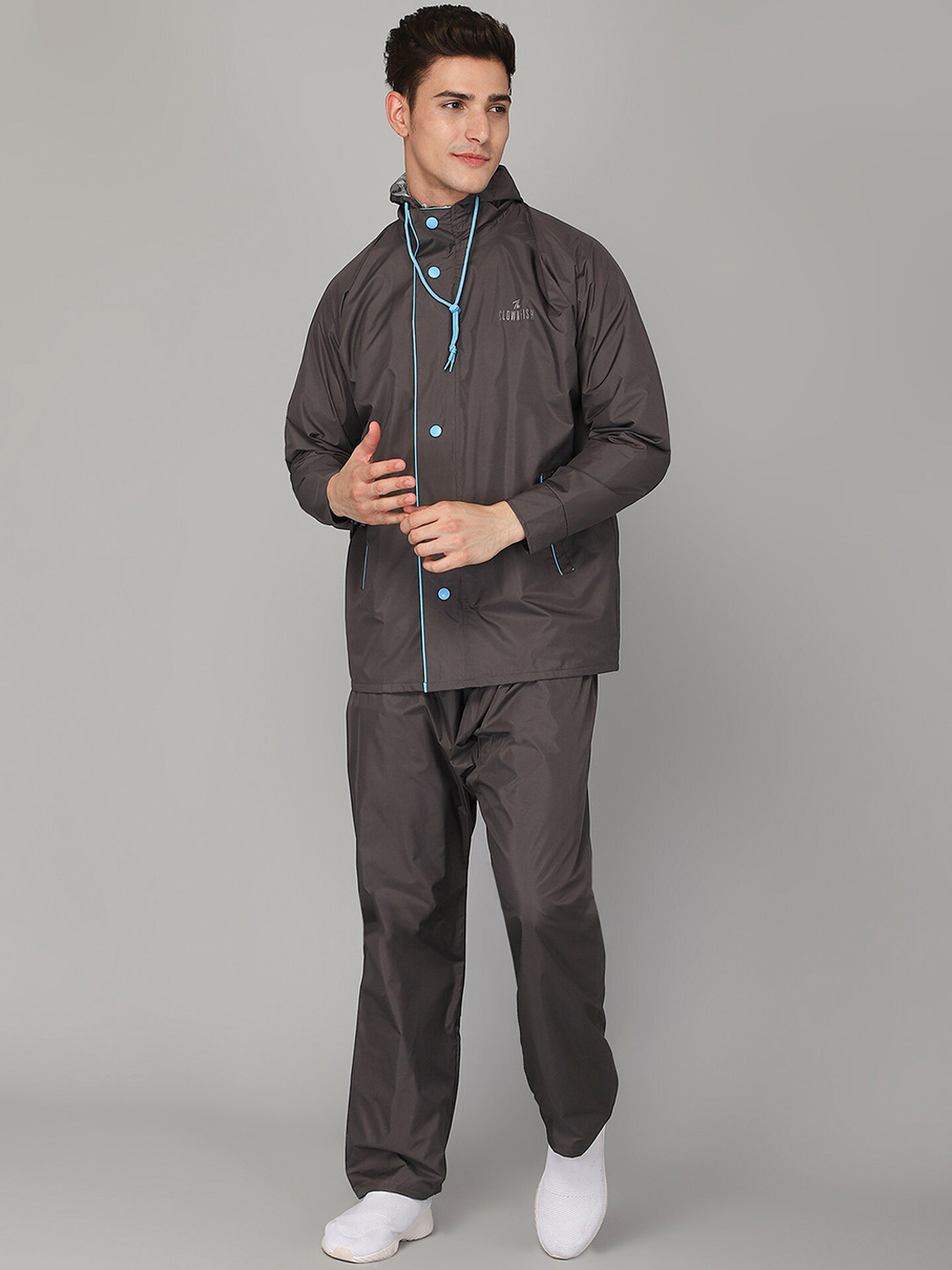 THE CLOWNFISH Arthur Men Grey Solid Double-Layered Rain Coat
