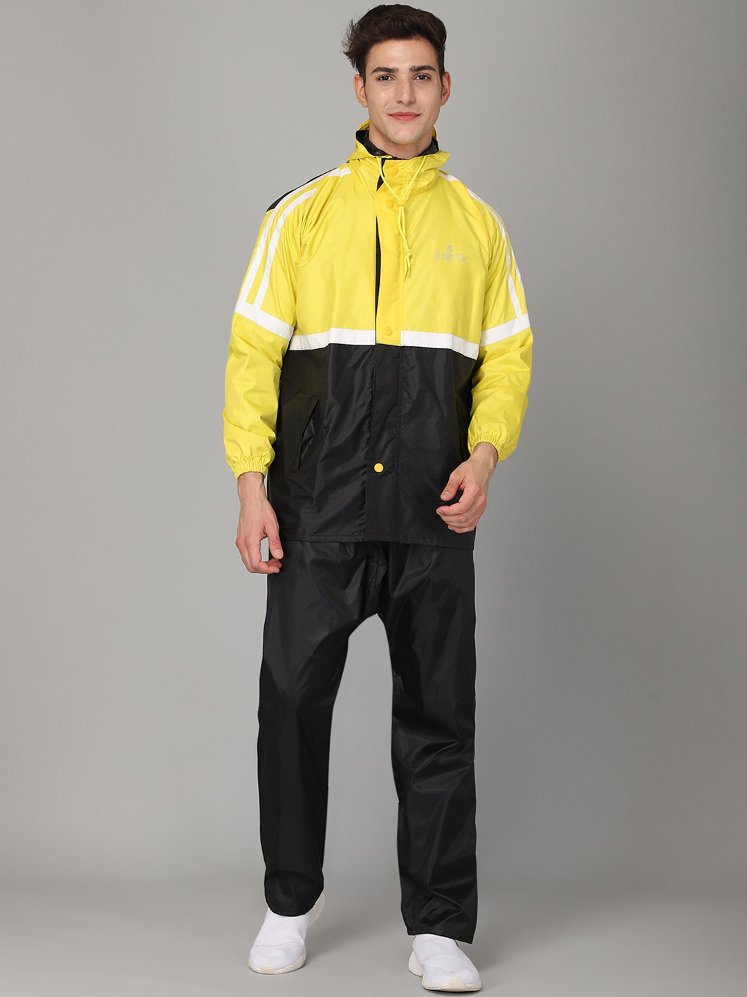 THE CLOWNFISH Men Black & Yellow Waterproof Double Layer Raincoat