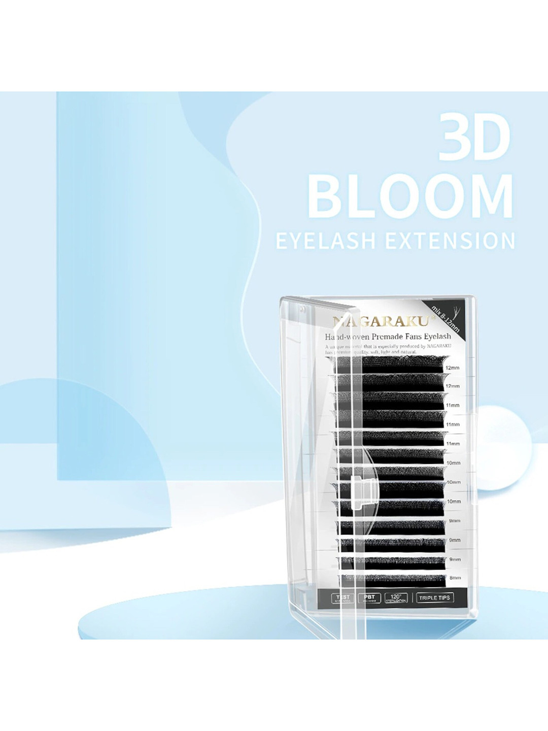 NAGARAKU W 3D Bloom Volume Premade Cluster 12 Rows Eyelash Extension - Curl D - 0.07/8-14