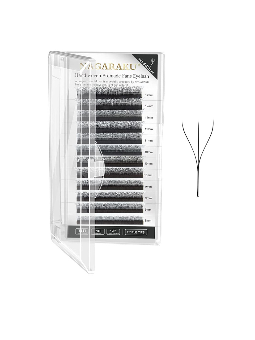 NAGARAKU Matte Black 3D W Shape Premade Cluster Fans Eyelash Extensions - Curl C 0.07/11