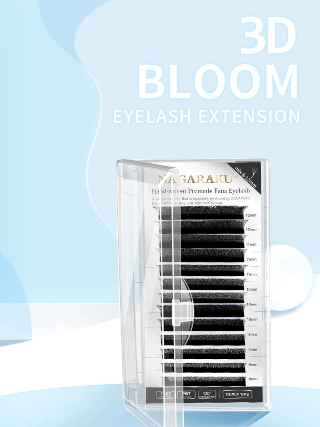 NAGARAKU W 3D Bloom Volume Premade Cluster 12 Rows Eyelash Extension - Curl C - 0.07/13