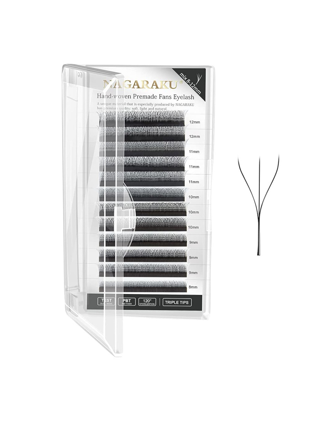 NAGARAKU Matte Black 3D W Shape Premade Cluster Fans Eyelash Extensions - Curl D 0.07/14