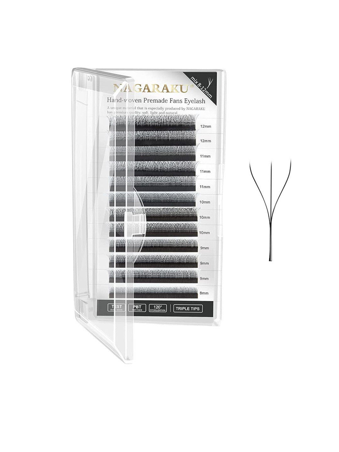 NAGARAKU W 3D Bloom Volume Premade Cluster 12 Rows Eyelash Extension - Curl D - 0.07/8