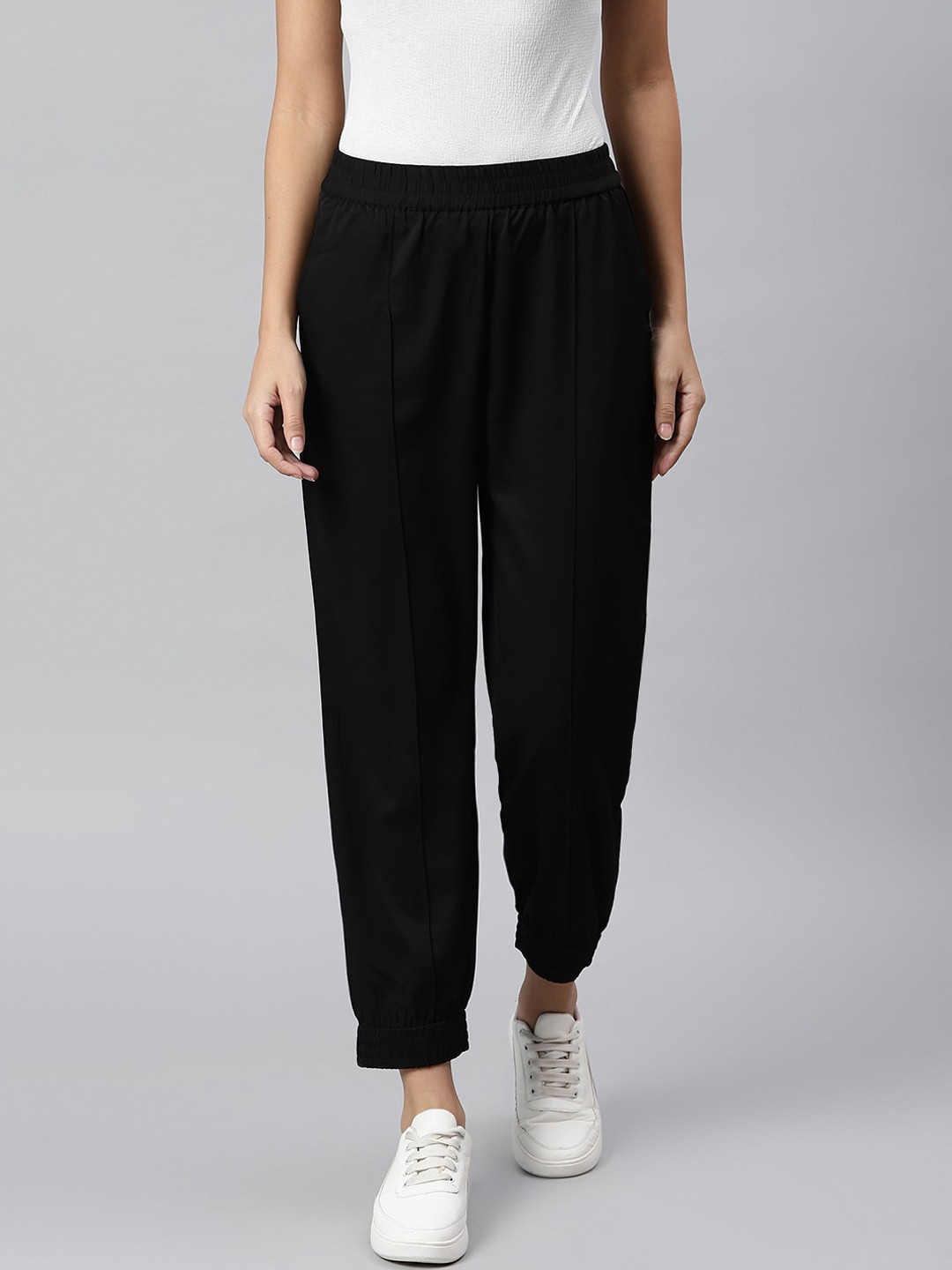 JUNE & HARRY Women Black Smart Loose Fit High-Rise Joggers