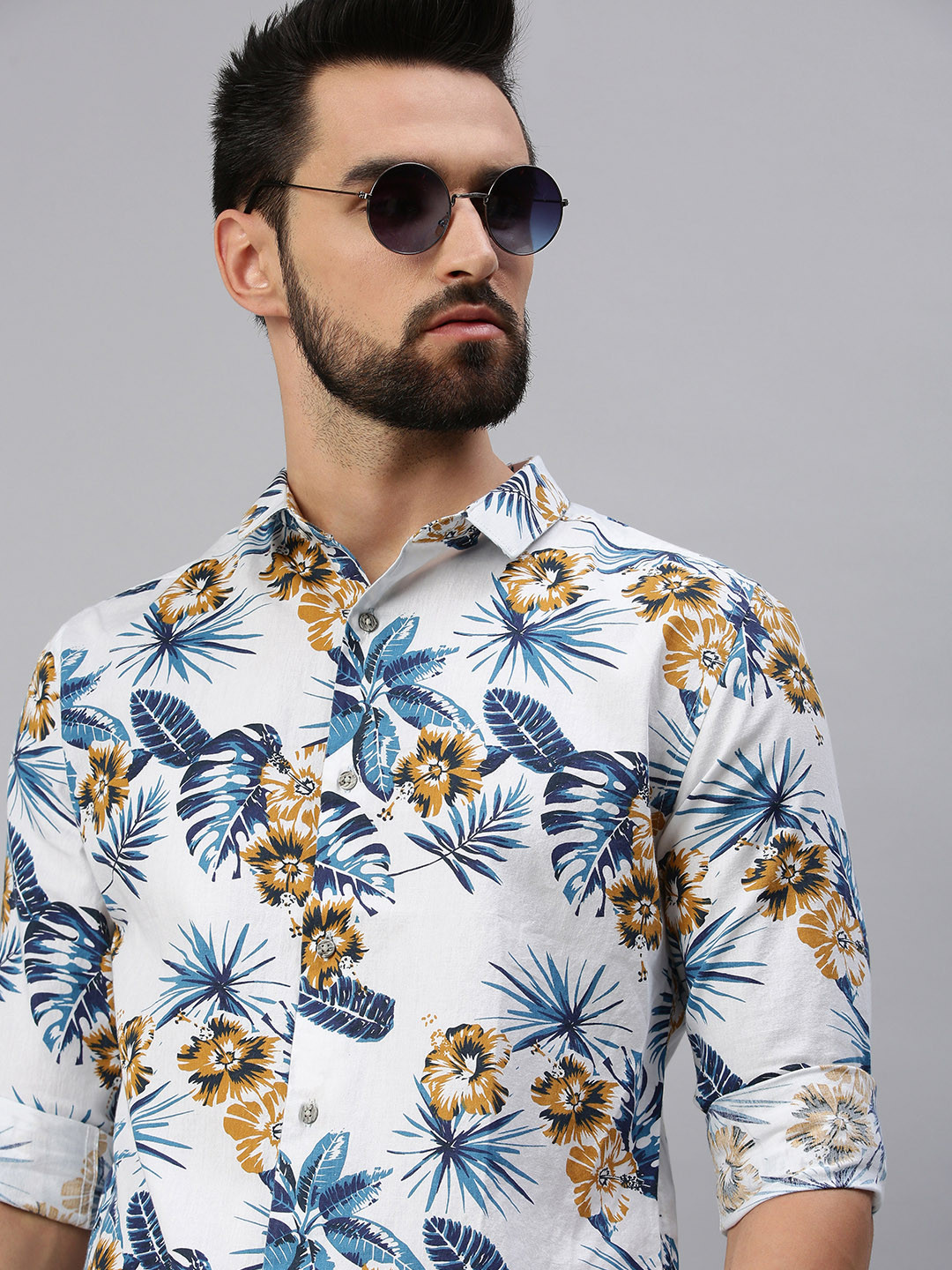 SHOWOFFFF Men White Comfort Slim Fit Floral Printed Casual Shirt