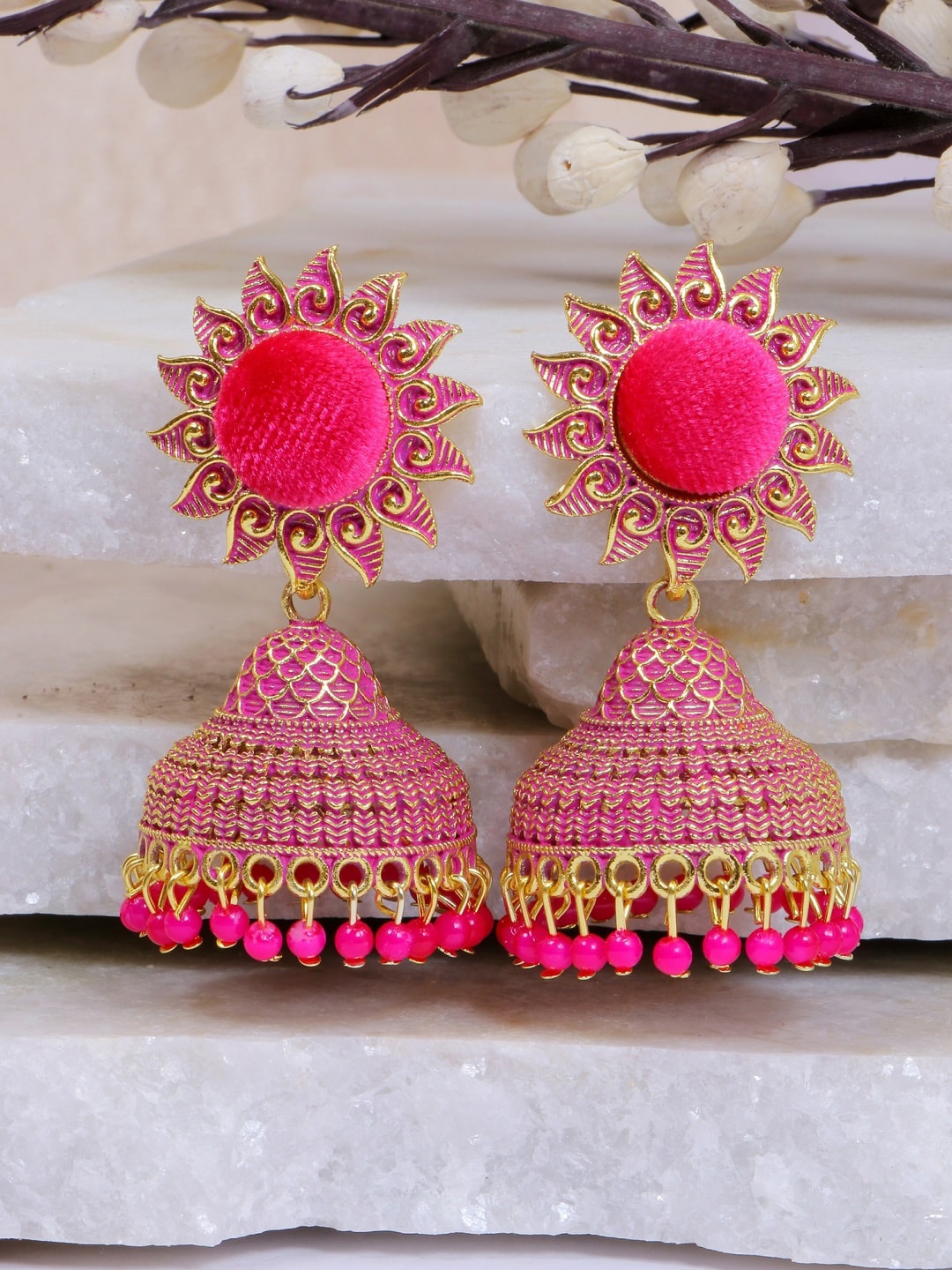 Buy Crunchy Fashion Pink Gold Plated Enamel Jhumkas Earrings Earrings for Women 18362610 Myntra