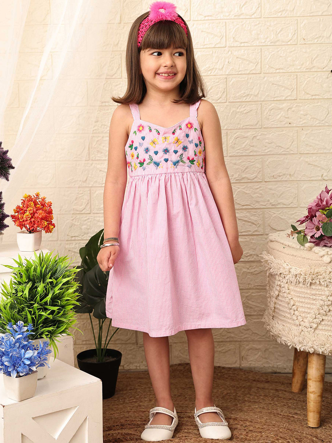 Beebay Pink Striped A-Line Dress