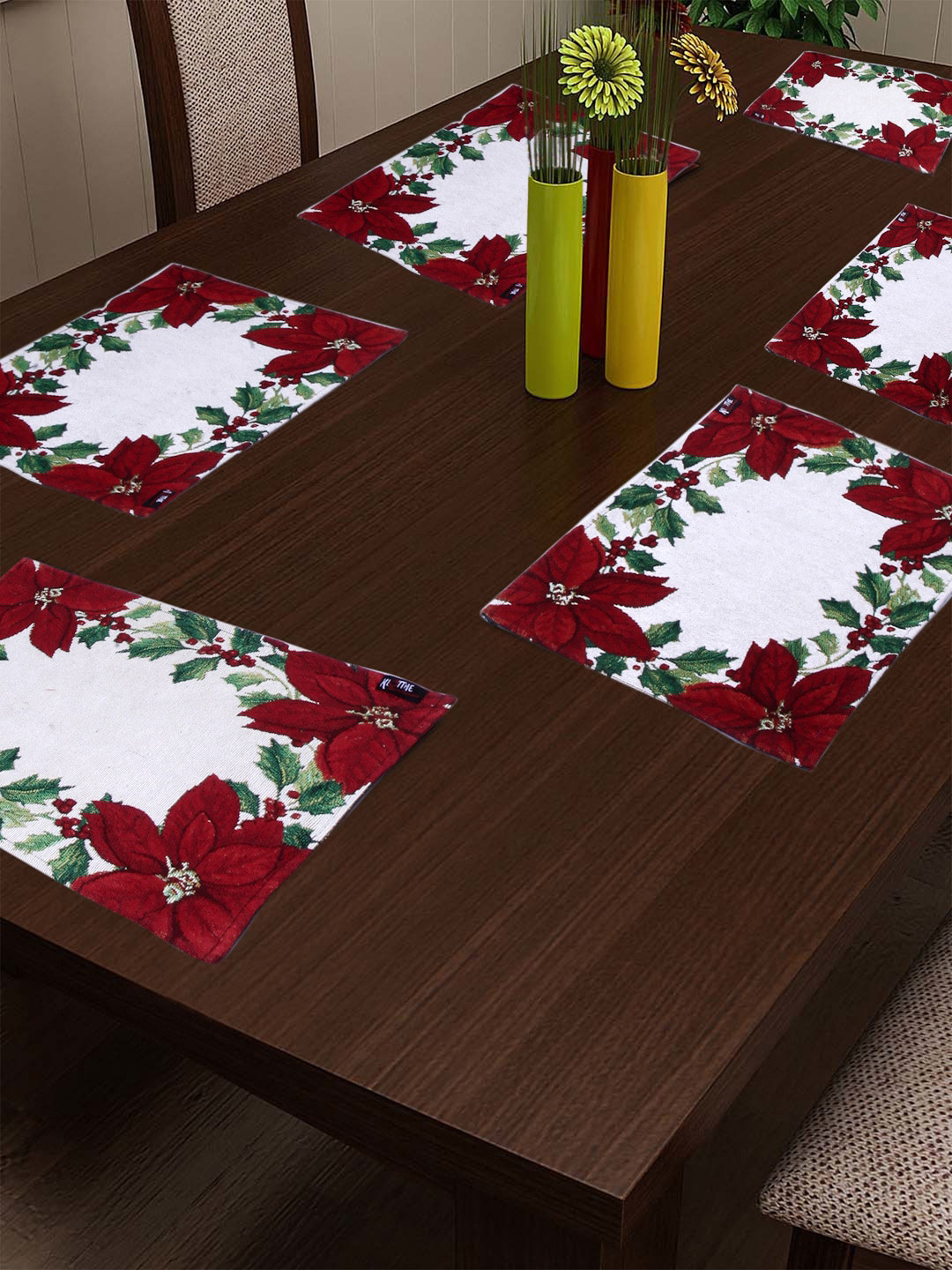 KLOTTHE Set of 6 Multi-Coloured Floral Woven Table Placemats