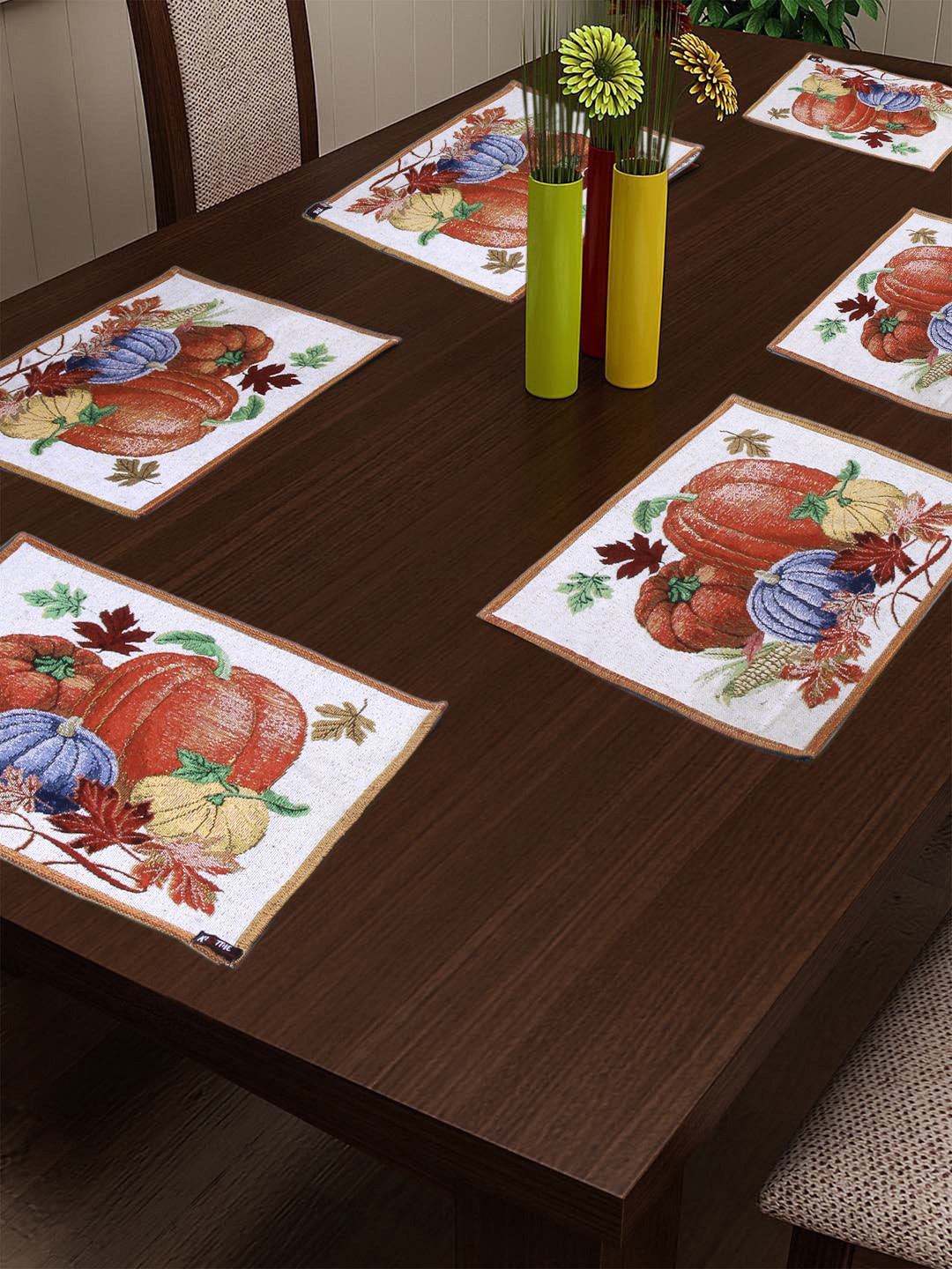 KLOTTHE Set Of 6 Multicoloured Printed Cotton Dining Table Placemats