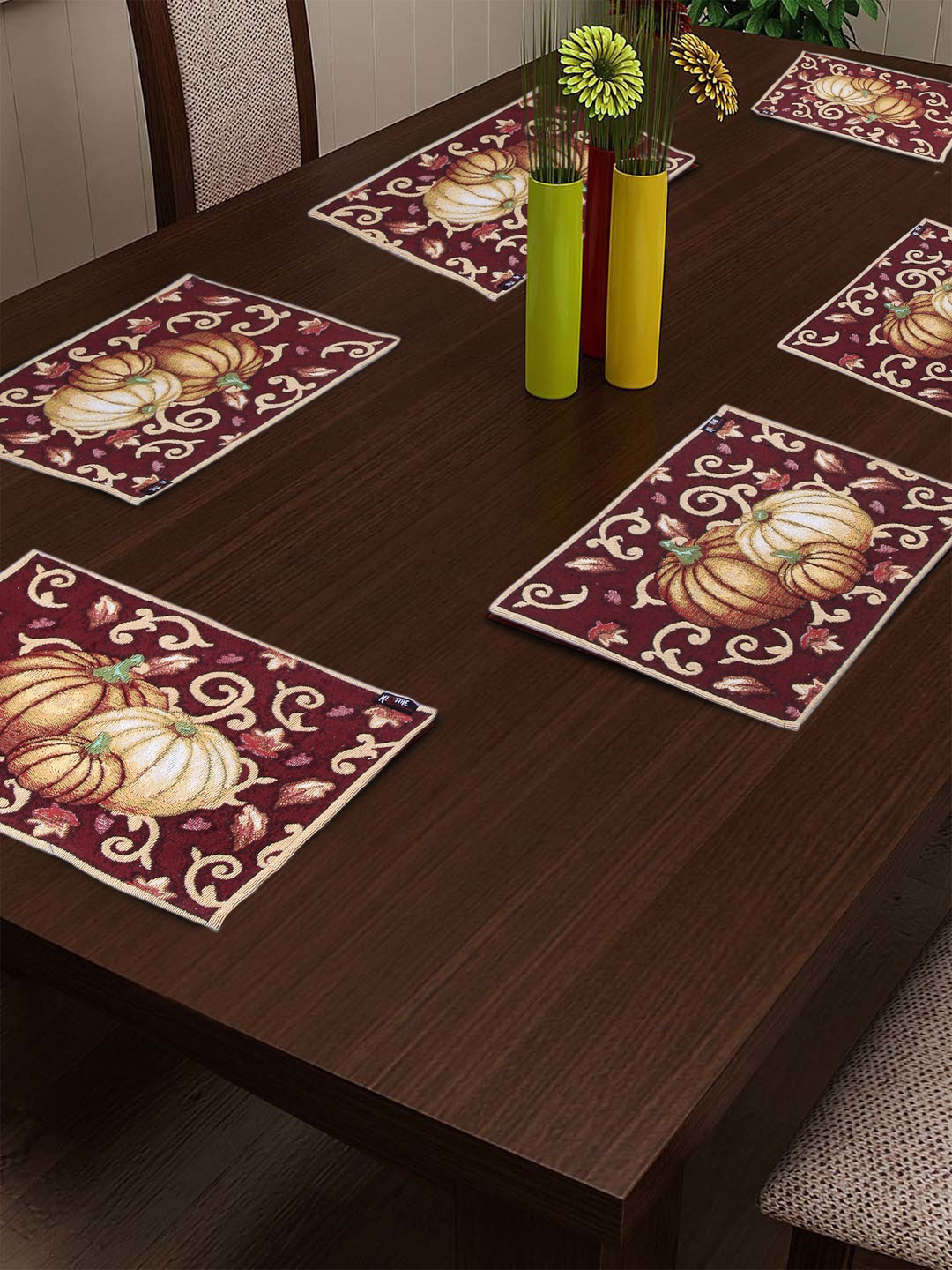 KLOTTHE Set of 6 Maroon & White Woven Dining Table Mats