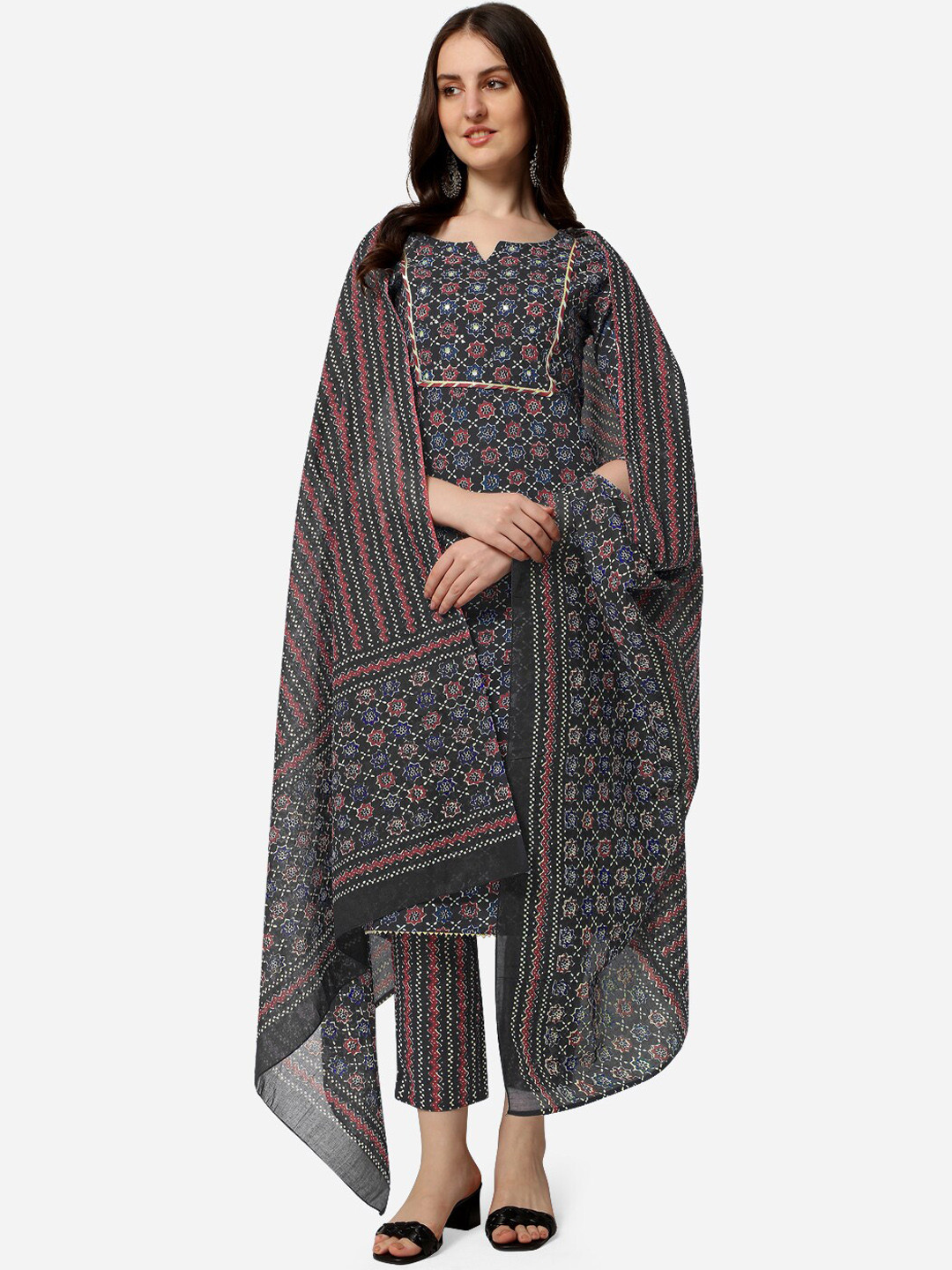 KALINI Women Black Printed Panelled Gotta Patti Kurti with Palazzos