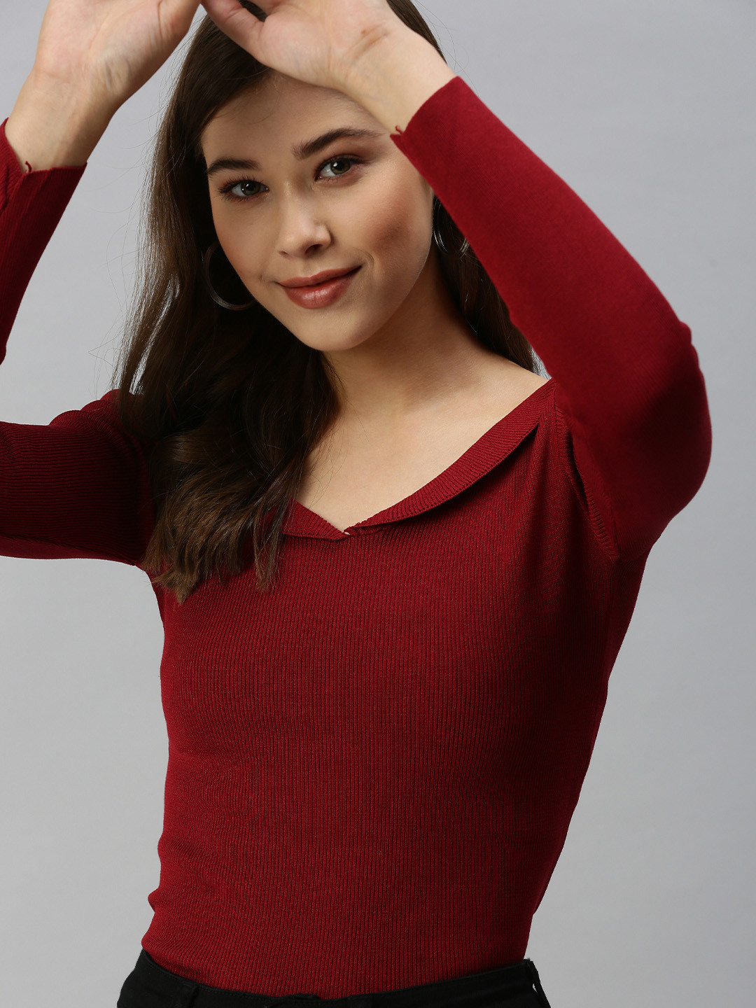 SHOWOFF Maroon Peter Pan Collar Top