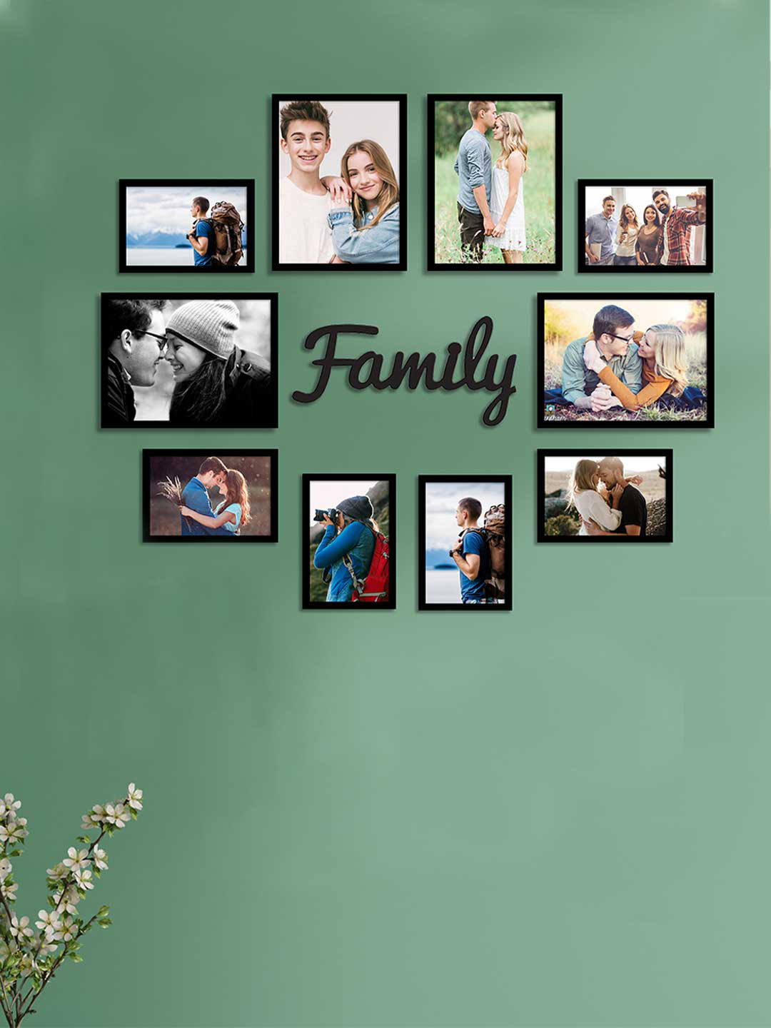Art Street Set Of 10 Black Solid Family Eco Series Wall Photo Frames
