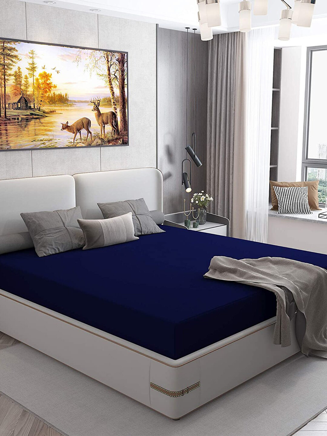 Hammer Home Navy Blue Solid King Size Terry Waterproof Mattress Protector