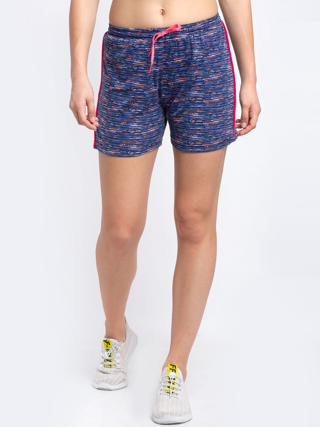 Boston Club Women Blue Printed Training or Gym Sports Shorts