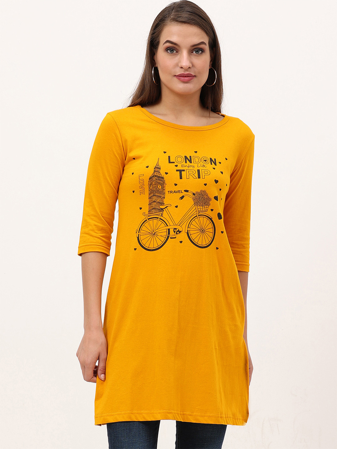 Fleximaa Mustard Yellow Print Longline Top