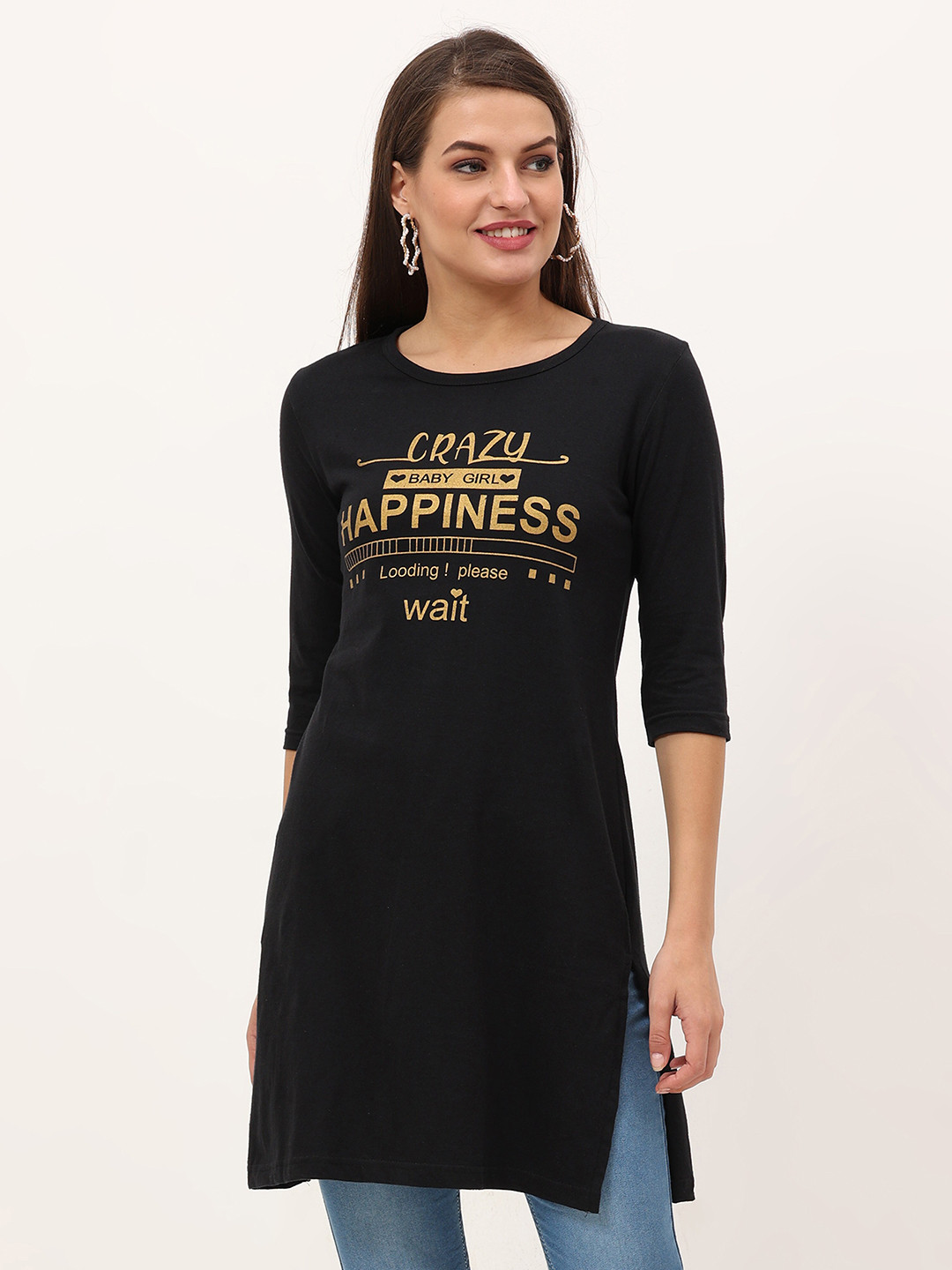 Fleximaa Black Print Longline Top