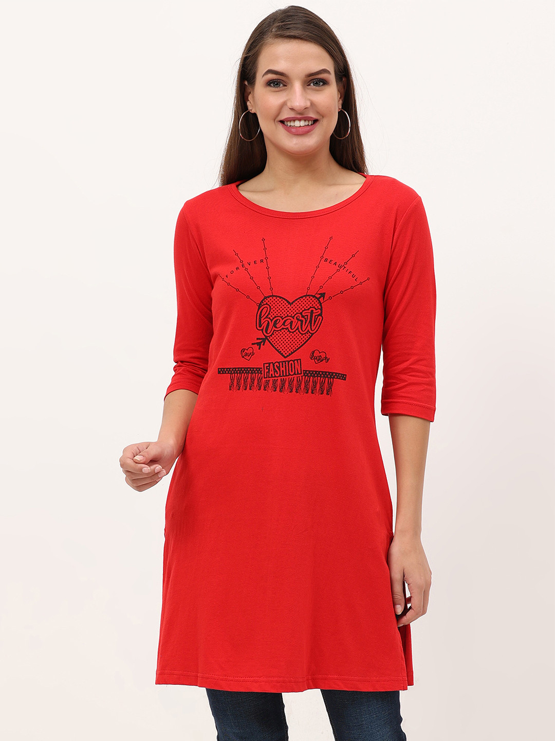 Fleximaa Red Print Longline Top