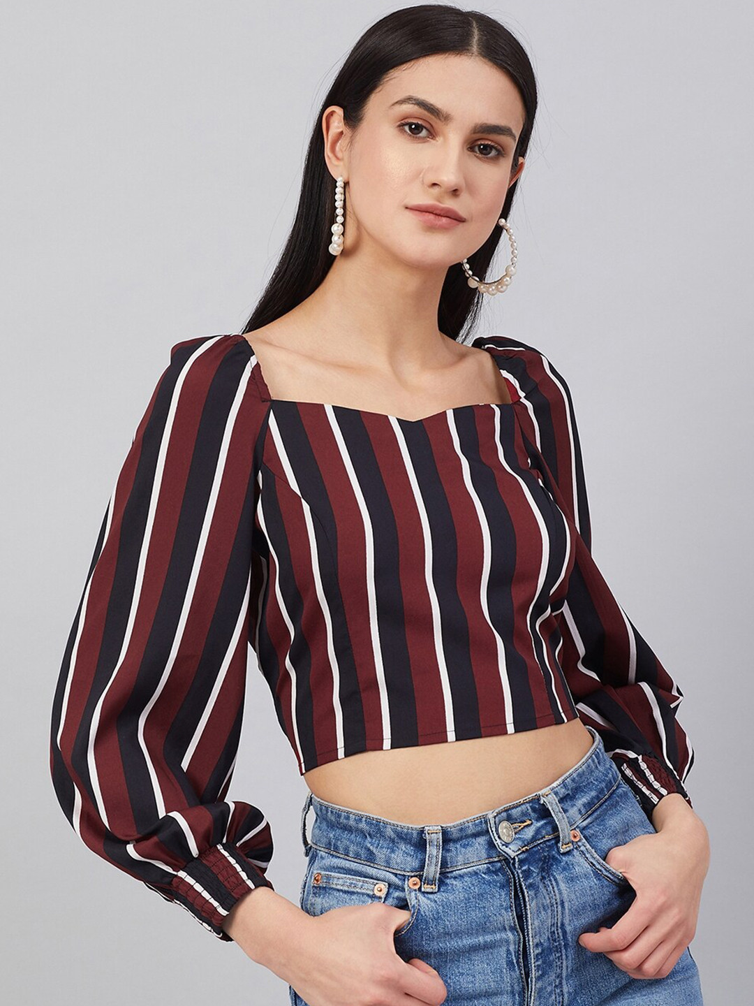 RARE Multicoloured Striped Crepe Crop Top