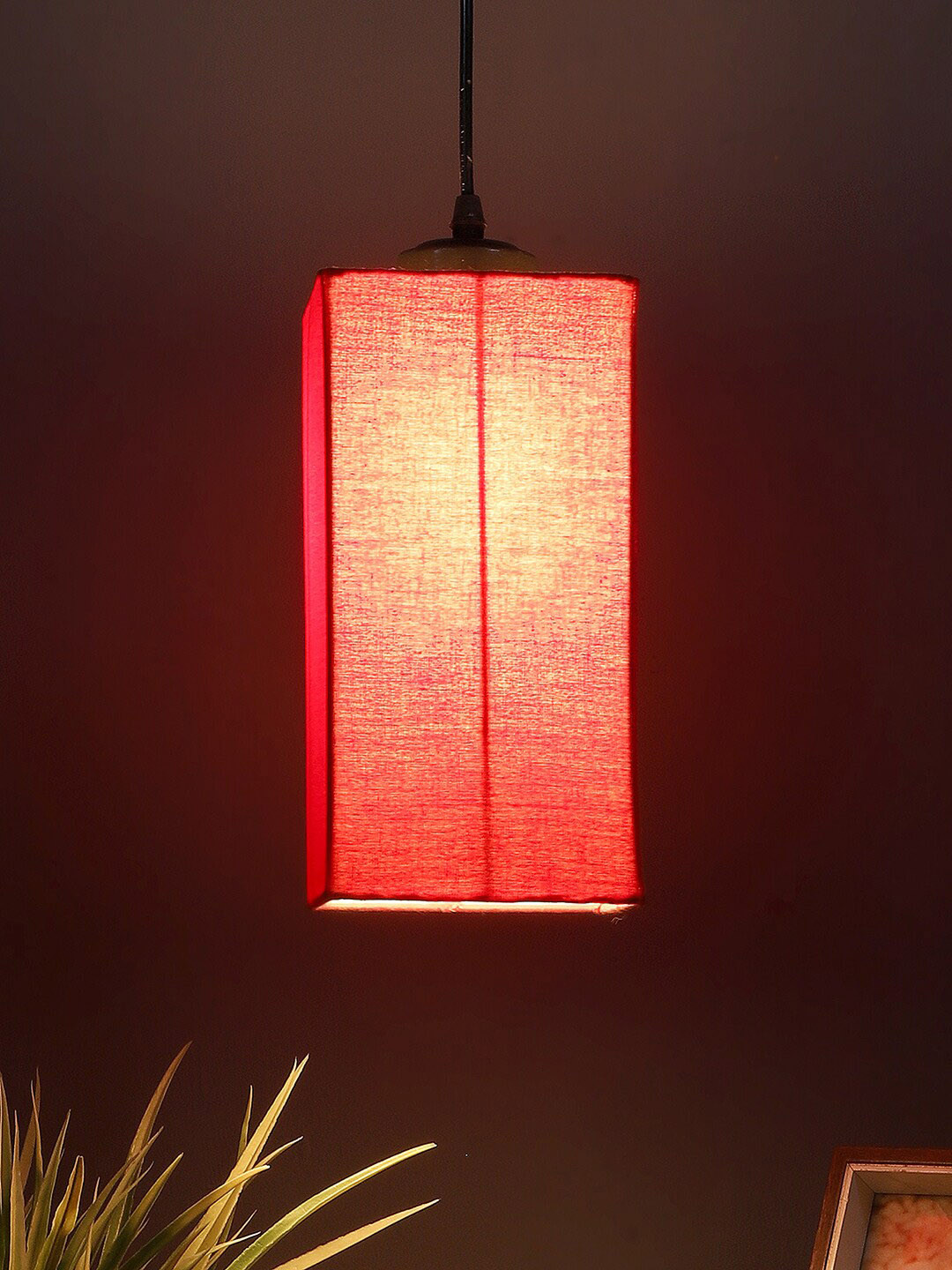 Devansh Red Cotton Rectangle Hanging Lamp