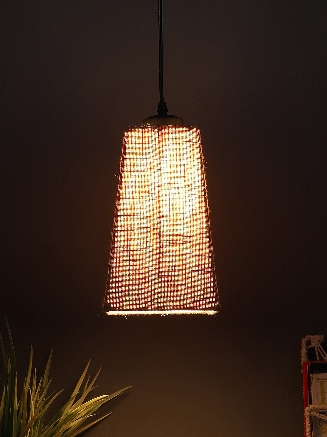 Devansh Beige Pyramid Ceiling Lamp With Jute Shade
