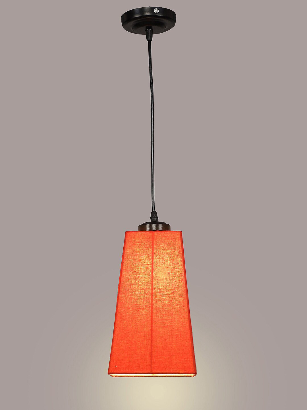 Devansh Orange Solid Pyramid Iron Cotton Shade Hanging Lamp