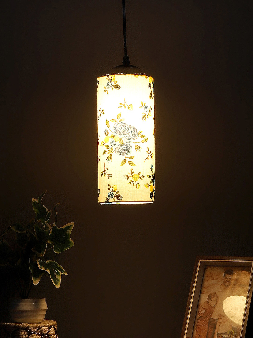 Devansh White Floral Printed Cylindrical Ceiling Lamp